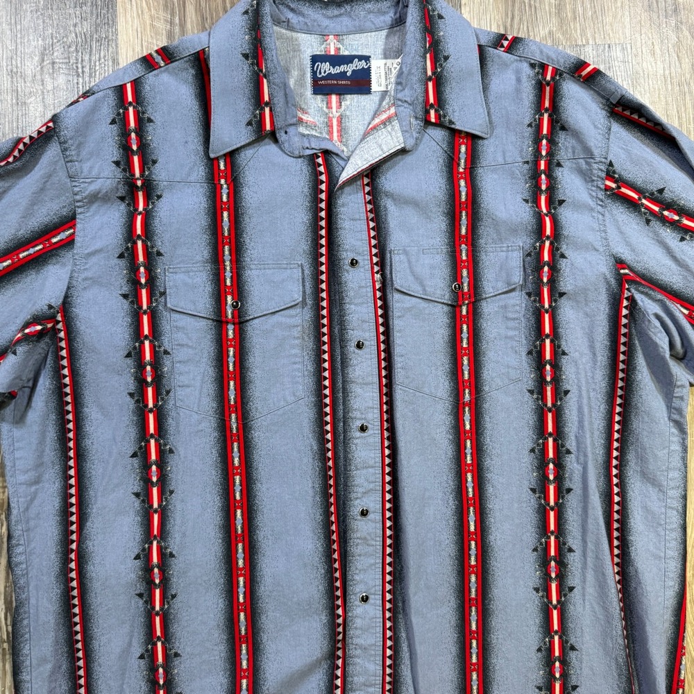 Wrangler Western Shirt Mens XXXLT Blue Pearl Snap Vintage 90s Brushpopper Rodeo